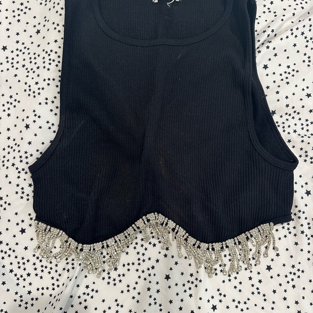 Black Crop Top with rhinestone dangling